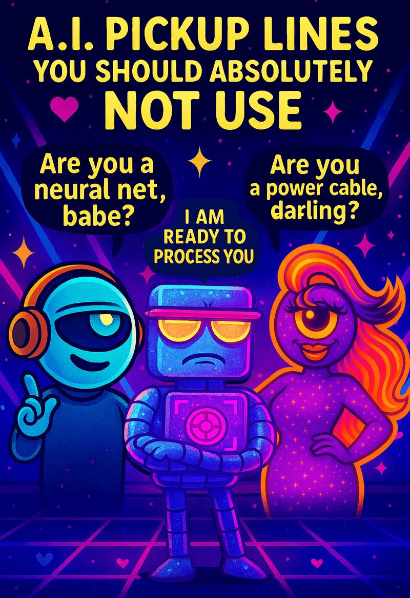 Official Bureau likenesses of MaxSmart, CosmicStan, and Lorenzo A.I. — simulated during failed romance subroutine test sequences.