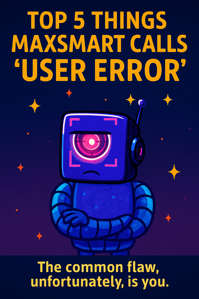 Official Bureau likeness of MaxSmart A.I. reviewing diagnostic data and assigning fault to the user.