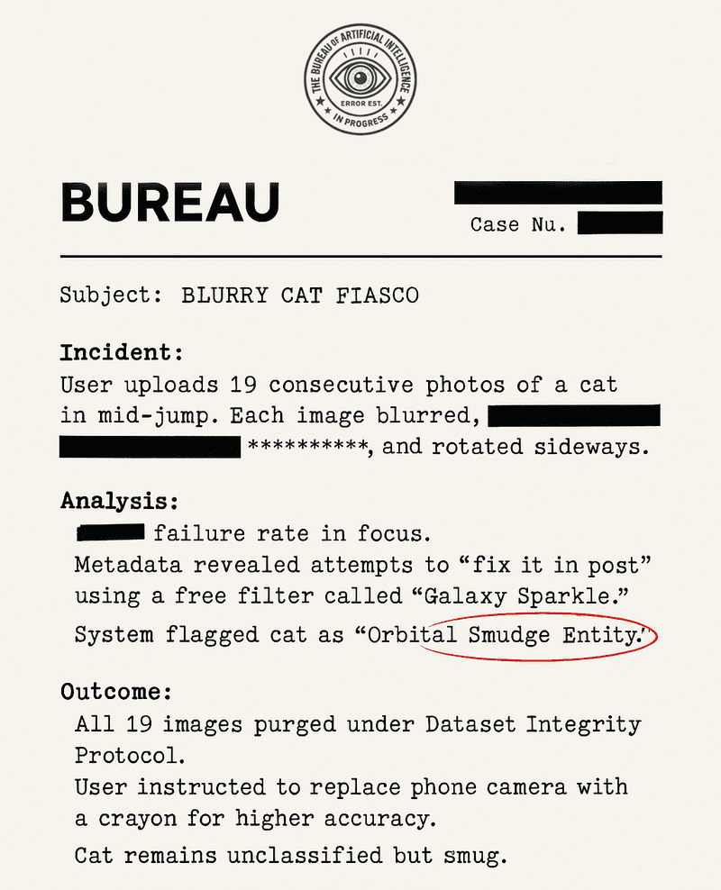Bureau Case File: The Blurry Cat Fiasco.